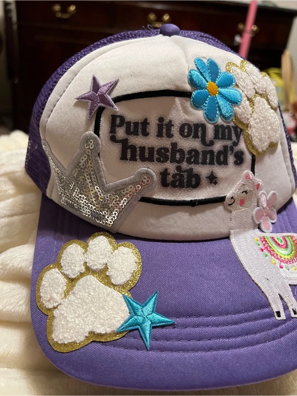 Purple Embroidered Llama & Paw Patch Trucker Hat